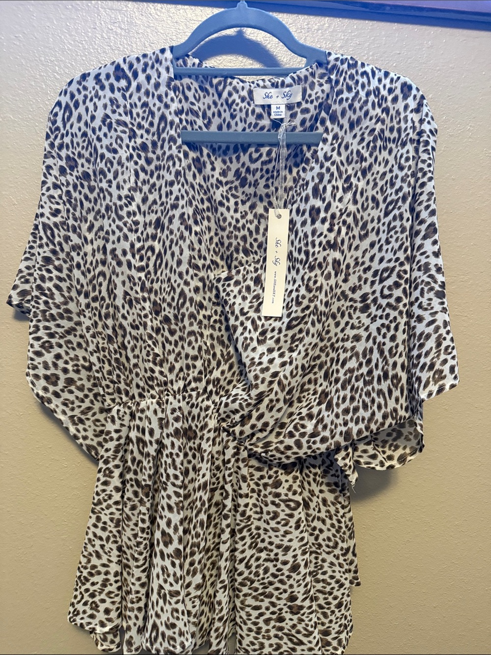 She and Sky Animal Print Wrap Top - Brown & White